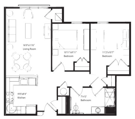 2 Bedroom Accessible 851 sq. ft.