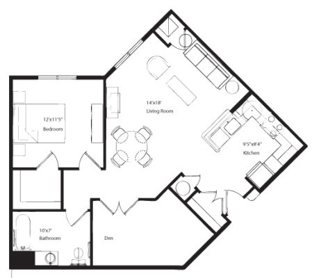 1 Bedroom 854 sq. ft.