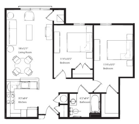 2 Bedroom 851 sq. ft.