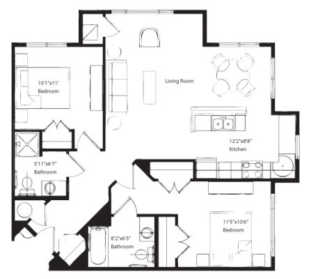 2 Bedroom 952 sq. ft.