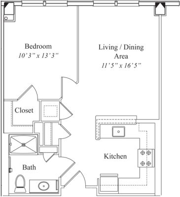 1 Bedroom 635 sq. ft.