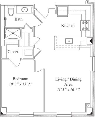 1 Bedroom 635 sq. ft.