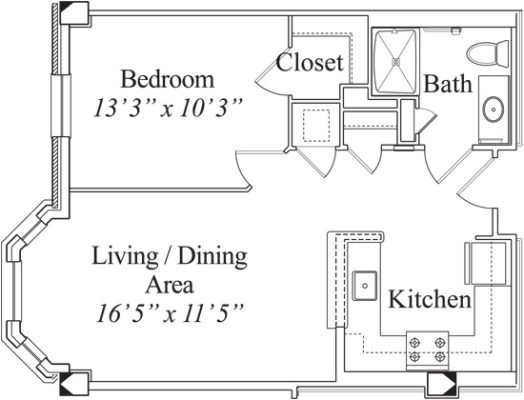 1 Bedroom 635 sq. ft.