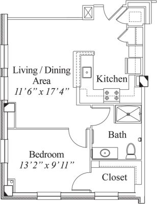 1 Bedroom 635 sq. ft.