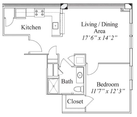 1 Bedroom 635 sq. ft.