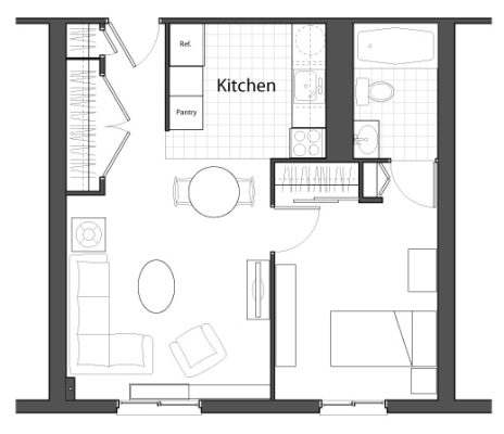 1 Bedroom 484 sq. ft.