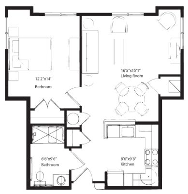 1 Bedroom Accessible 662 sq. ft.